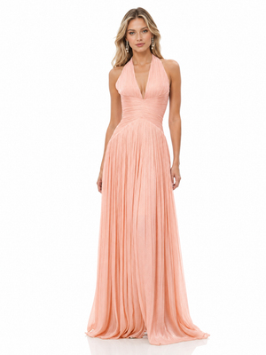 Vraie Plunging V-Neck Pleated Maxi Dress / Peach Pink