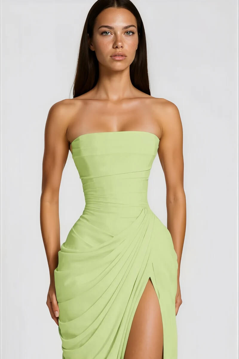 Selmori Azalée Strapless Draped High-Slit Maxi Dress
