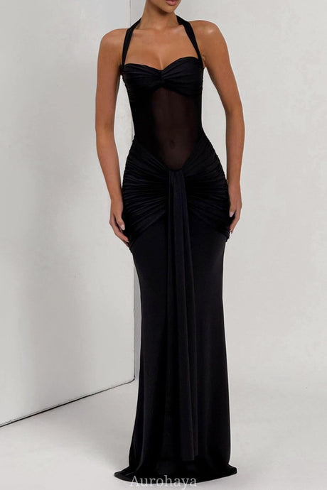Selmori Sévara Halterneck Gathered Maxi Dress