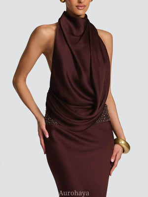 Selmori Camille Backless Sequin Satin Maxi Dress