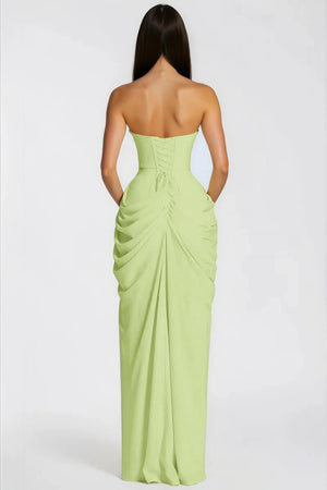 Azalée Strapless Draped High-Slit Maxi Dress / Green