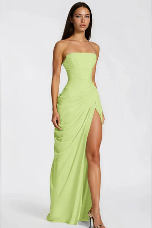 Azalée Strapless Draped High-Slit Maxi Dress / Green