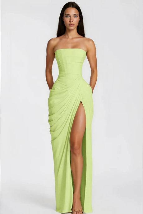 Selmori Azalée Strapless Draped High-Slit Maxi Dress
