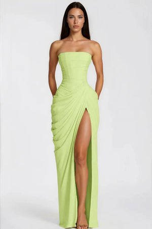 Azalée Strapless Draped High-Slit Maxi Dress / Green