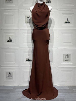 Selmori Camille Backless Sequin Satin Maxi Dress