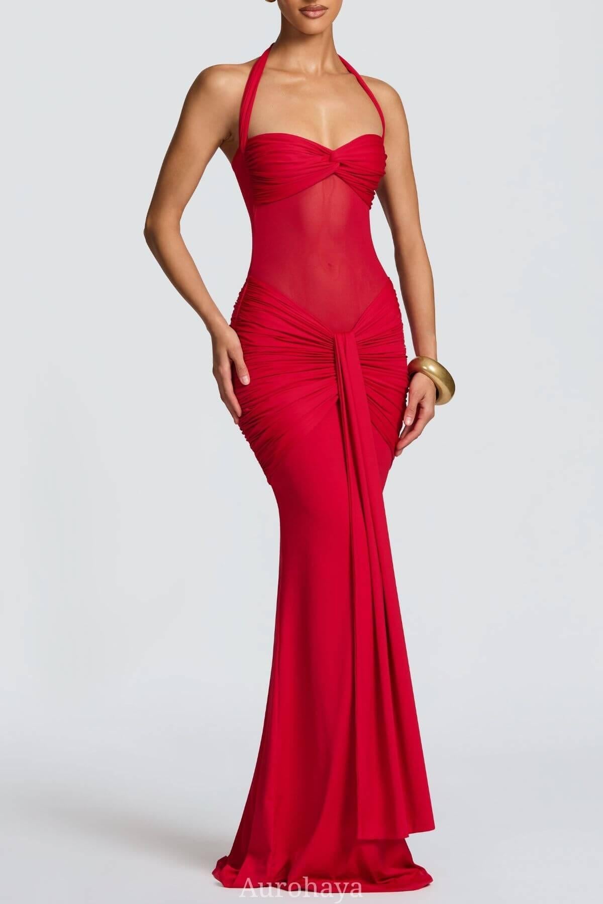 Selmori Sévara Halterneck Gathered Maxi Dress