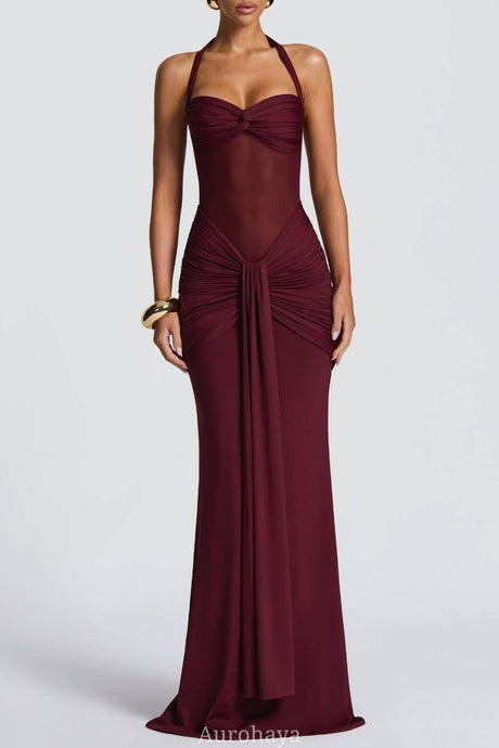 Selmori Sévara Halterneck Gathered Maxi Dress