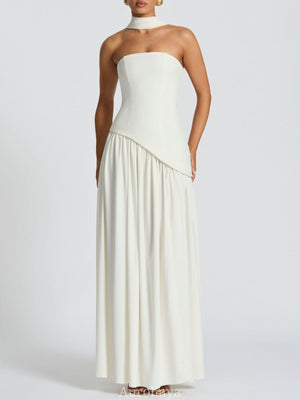 Selmori Solène Asymmetrical Maxi Gown White