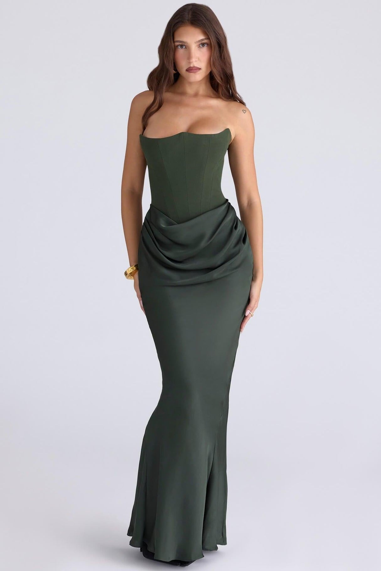 Selmori Vianne Off-Shoulder Corset Maxi Dress Army Green