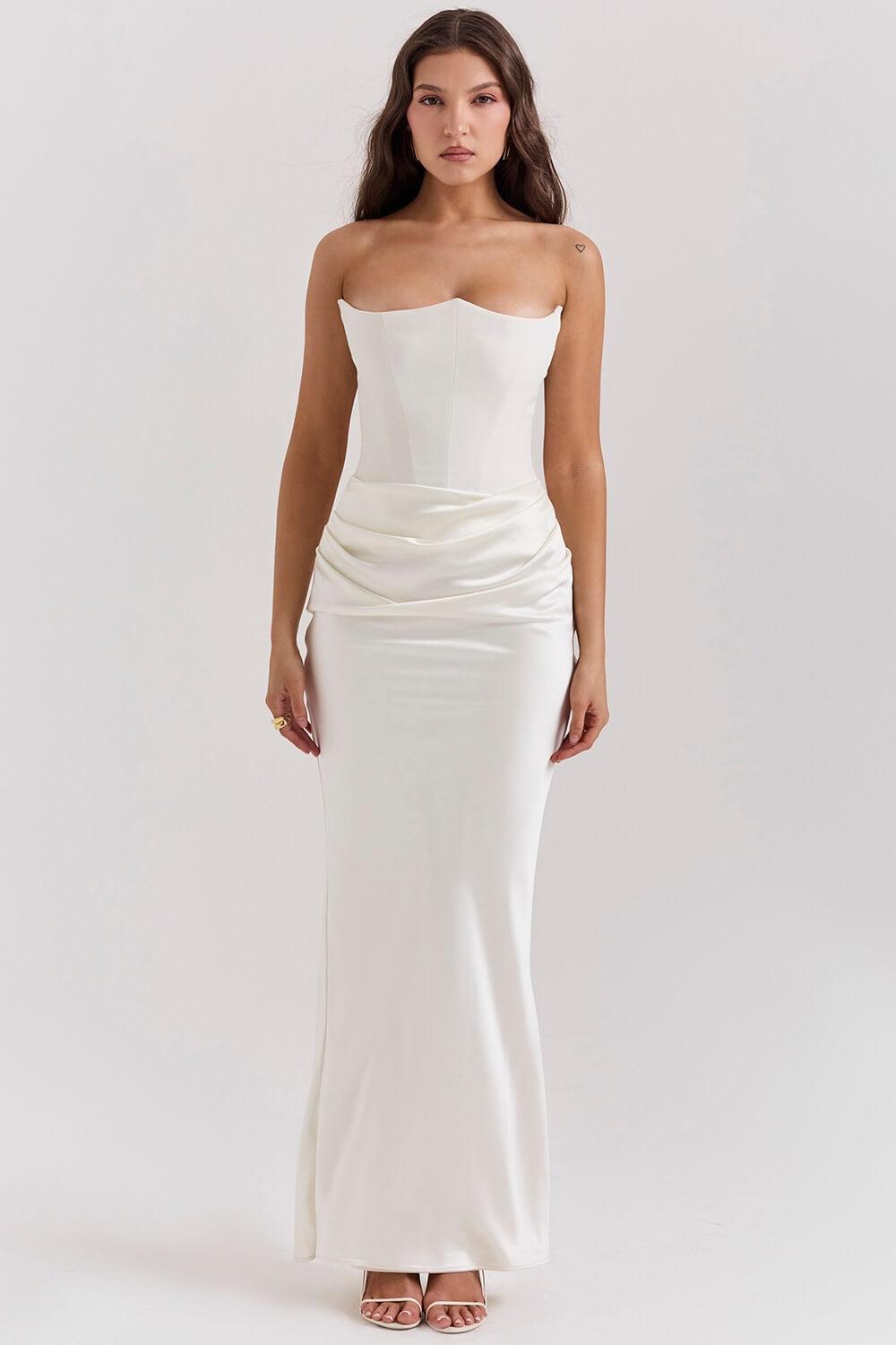 Selmori Vianne Off-Shoulder Corset Maxi Dress White