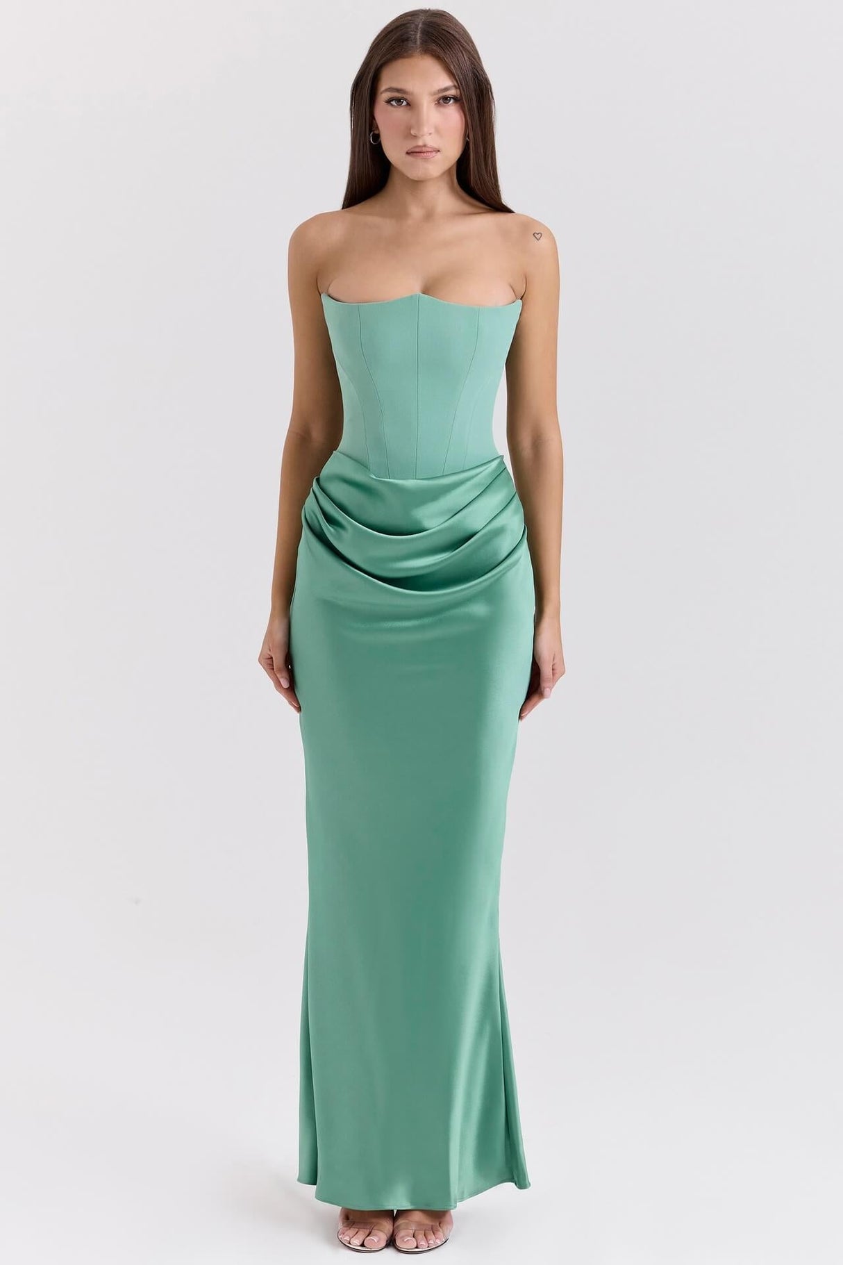 Selmori Vianne Off-Shoulder Corset Maxi Dress Green