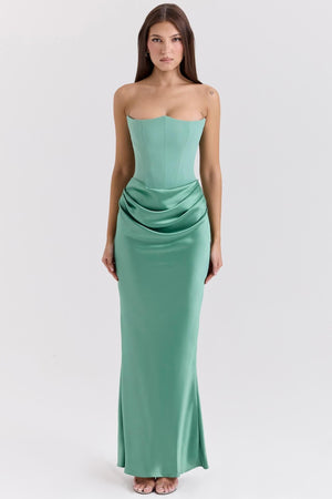 Selmori Vianne Off-Shoulder Corset Maxi Dress Green