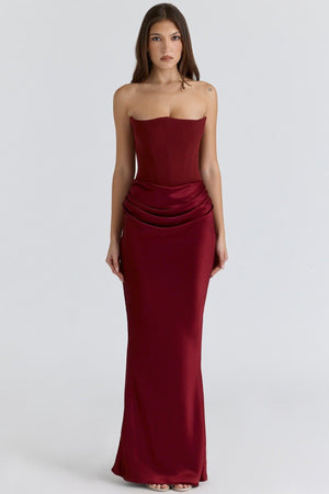 Selmori Vianne Off-Shoulder Corset Maxi Dress Wine