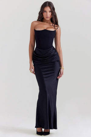 Selmori Vianne Off-Shoulder Corset Maxi Dress Black