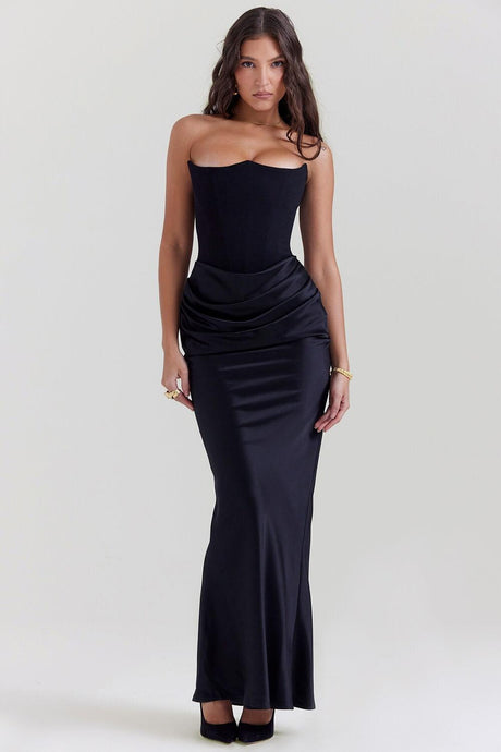 Selmori Vianne Off-Shoulder Corset Maxi Dress Black