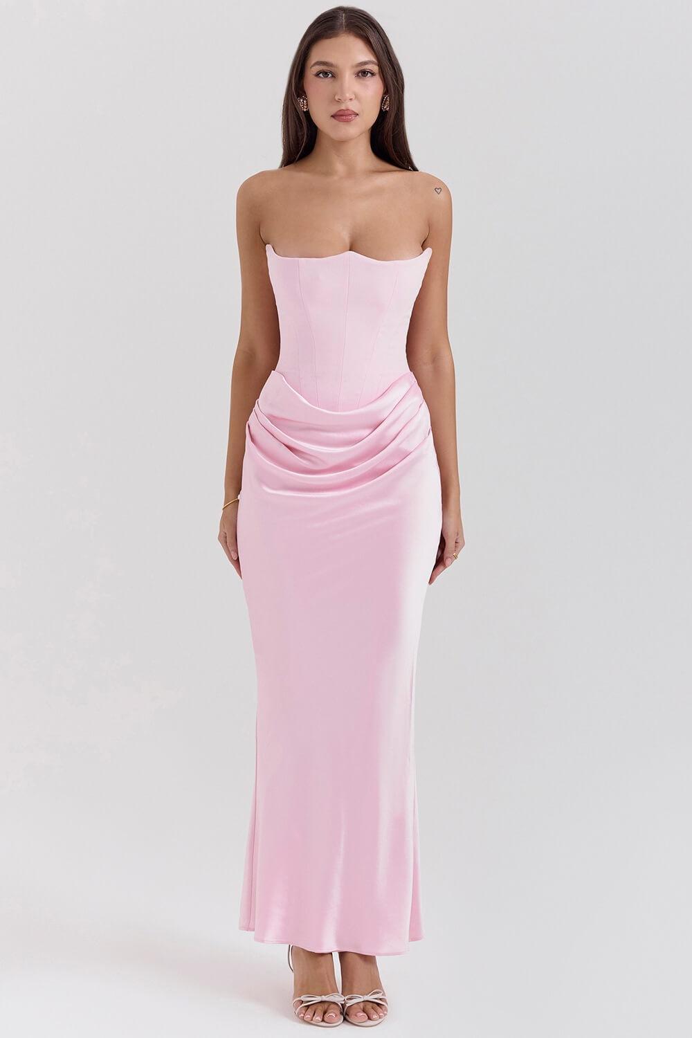 Selmori Vianne Off-Shoulder Corset Maxi Dress Pink