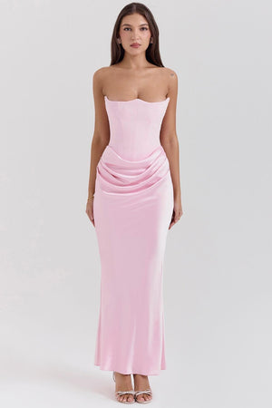 Selmori Vianne Off-Shoulder Corset Maxi Dress Pink