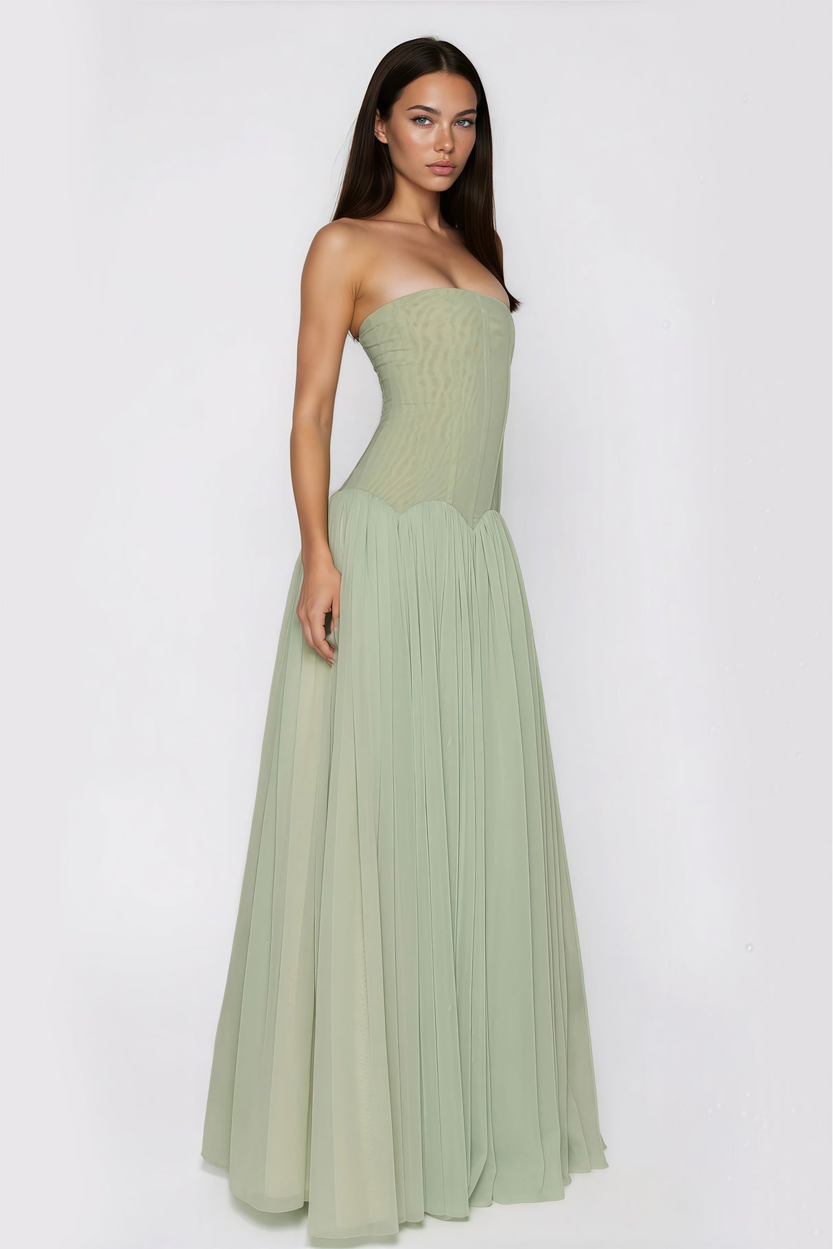 Émotion Strapless Pleated Corset Maxi Dress