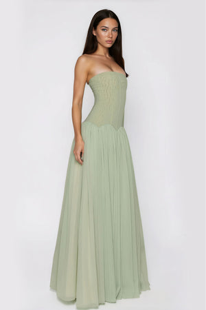 Émotion Strapless Pleated Corset Maxi Dress