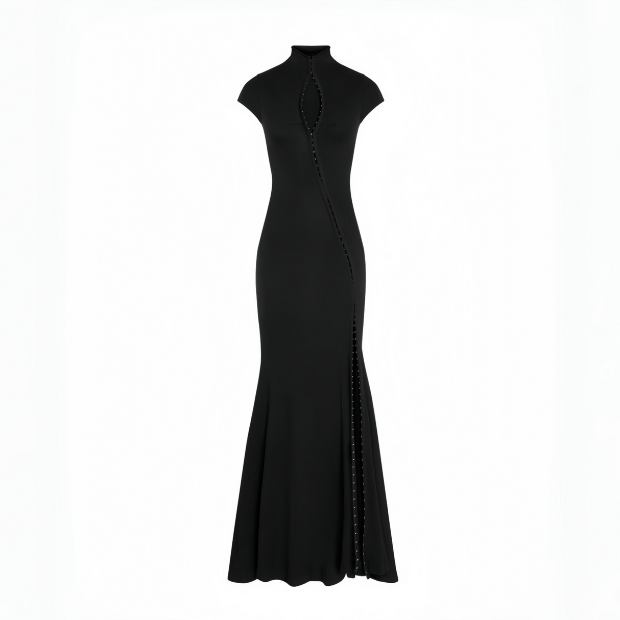 Selmori Vespera Black Keyhole Maxi Dress with High Thigh Slit