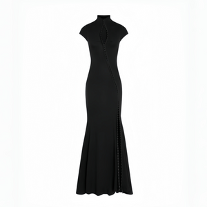 Selmori Vespera Black Keyhole Maxi Dress with High Thigh Slit
