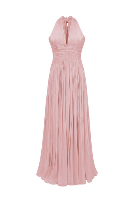 Vraie Plunging V-Neck Pleated Maxi Dress / Rose Pink
