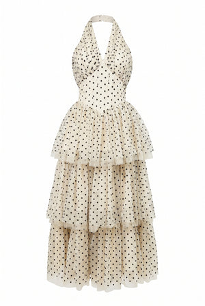 Emma Polka Dot Halter Tiered Midi Dress