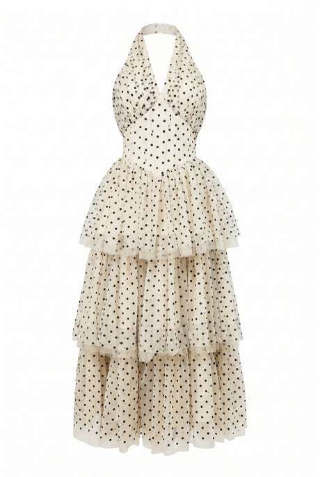 Emma Polka Dot Halter Tiered Midi Dress