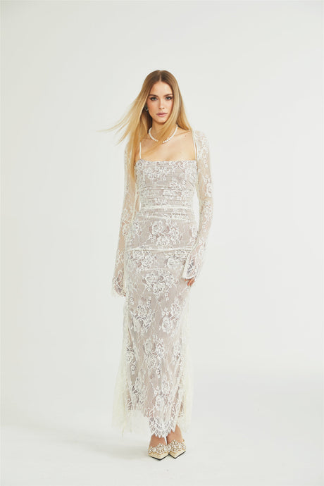 Symphonie Lace Square Neck Bodycon Maxi Dress