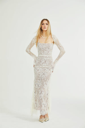 Symphonie Lace Square Neck Bodycon Maxi Dress