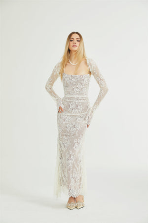 Symphonie Lace Square Neck Bodycon Maxi Dress
