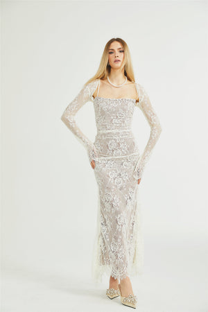 Symphonie Lace Square Neck Bodycon Maxi Dress