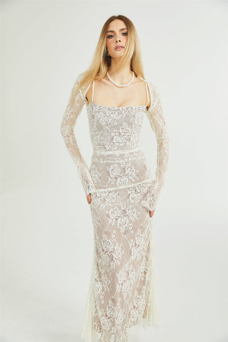 Symphonie Lace Square Neck Bodycon Maxi Dress