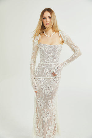Symphonie Lace Square Neck Bodycon Maxi Dress