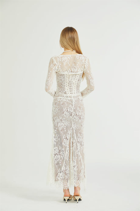 Symphonie Lace Square Neck Bodycon Maxi Dress