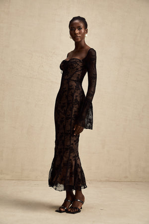 Charisme Lace Corset Bodycon Midi Dress Black