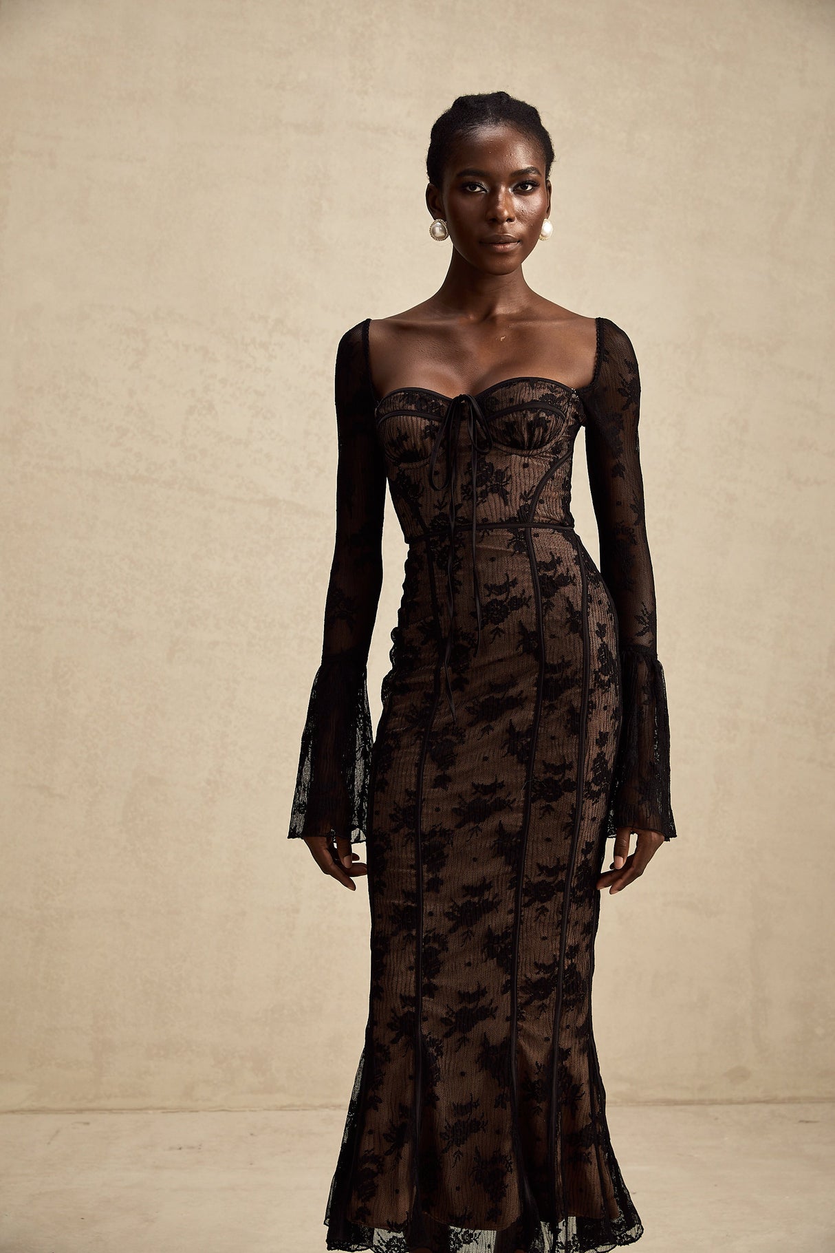 Charisme Lace Corset Bodycon Midi Dress Black