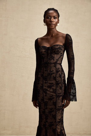 Charisme Lace Corset Bodycon Midi Dress Black