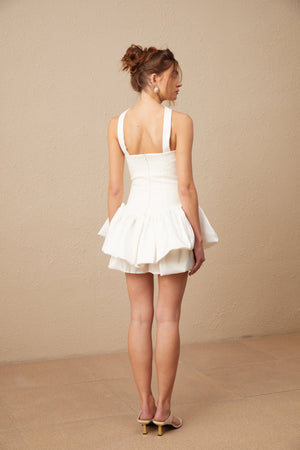 Selmori Aurélie white halterneck ruffled mini dress