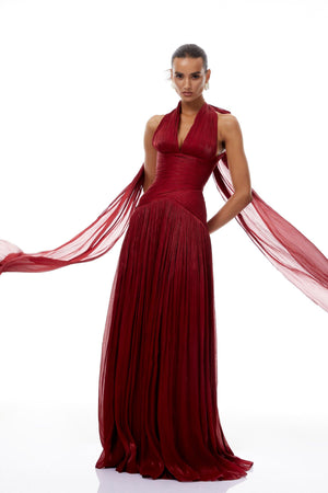 Selmori Verdelune Gathered Maxi Dress Wine