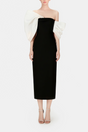Selmori Mathilde Black Midi Dress with Asymmetrical Bow Detail Black