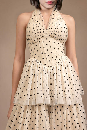 Emma Polka Dot Halter Tiered Midi Dress
