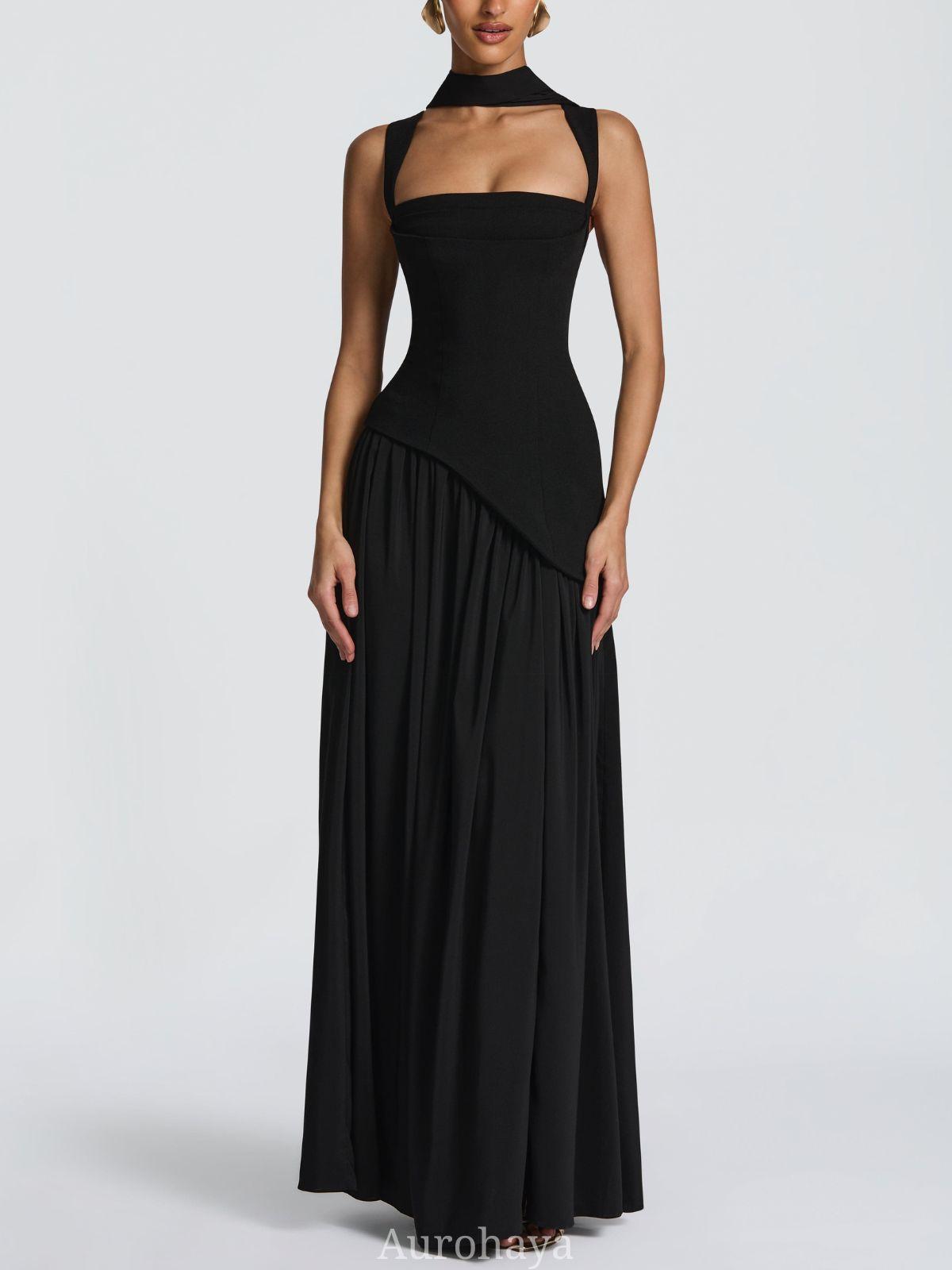 Selmori Solène Asymmetrical Maxi Gown Black