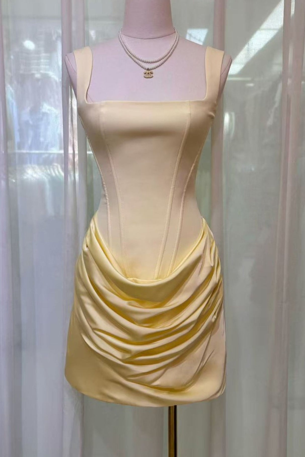 Aurelia Square-Neck Boned Mini Dress