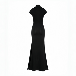 Selmori Vespera Black Keyhole Maxi Dress with High Thigh Slit