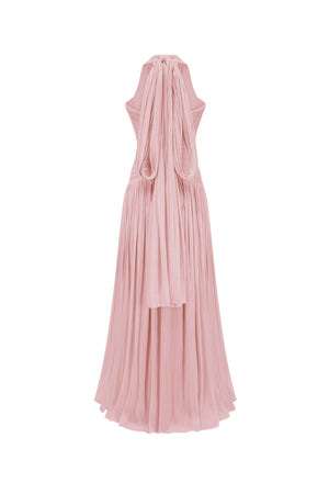 Vraie Plunging V-Neck Pleated Maxi Dress / Rose Pink