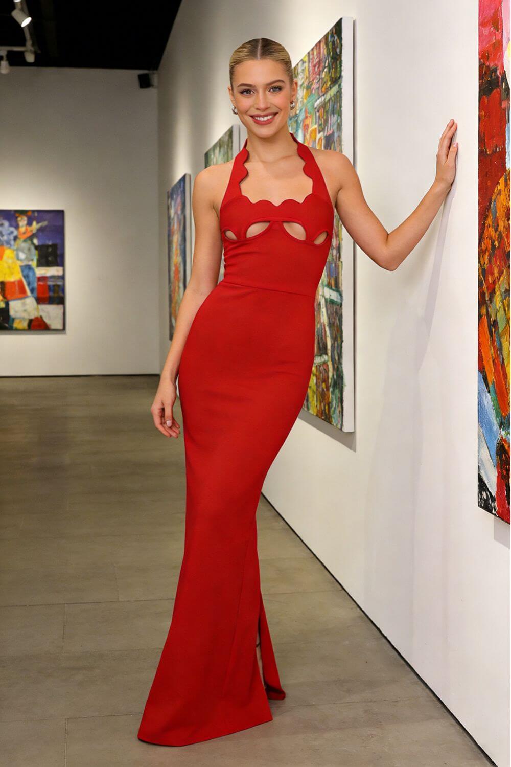 Selmori Noisette Halter Cut-Out Bodycon Maxi Dresses