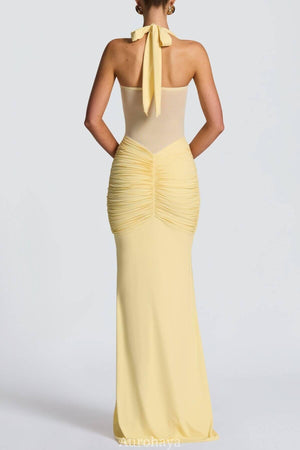 Selmori Sévara Halterneck Gathered Maxi Dress