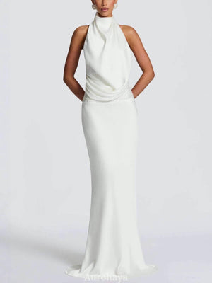 Selmori Camille Backless Sequin Satin Maxi Dress White