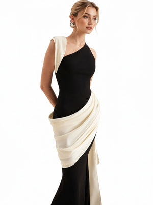 Vénus Color Block Asymmetrical Maxi Dress